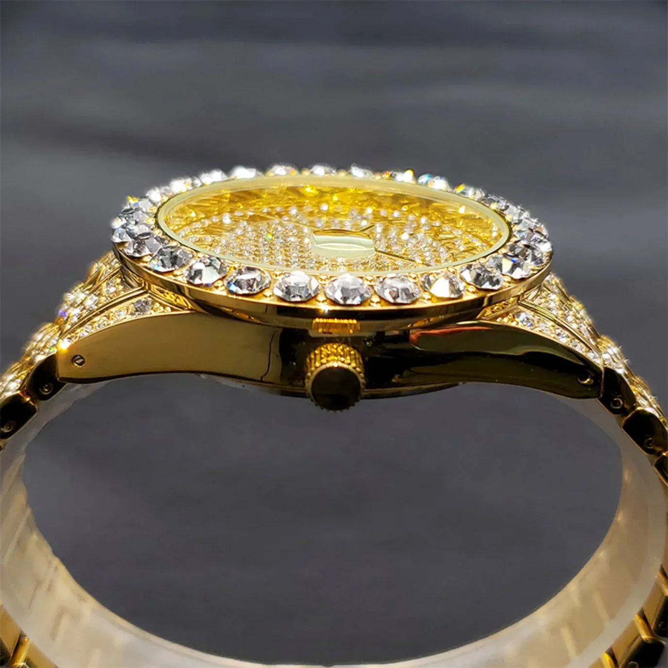 Bling Moissanite SS Quartz Calendar Watch