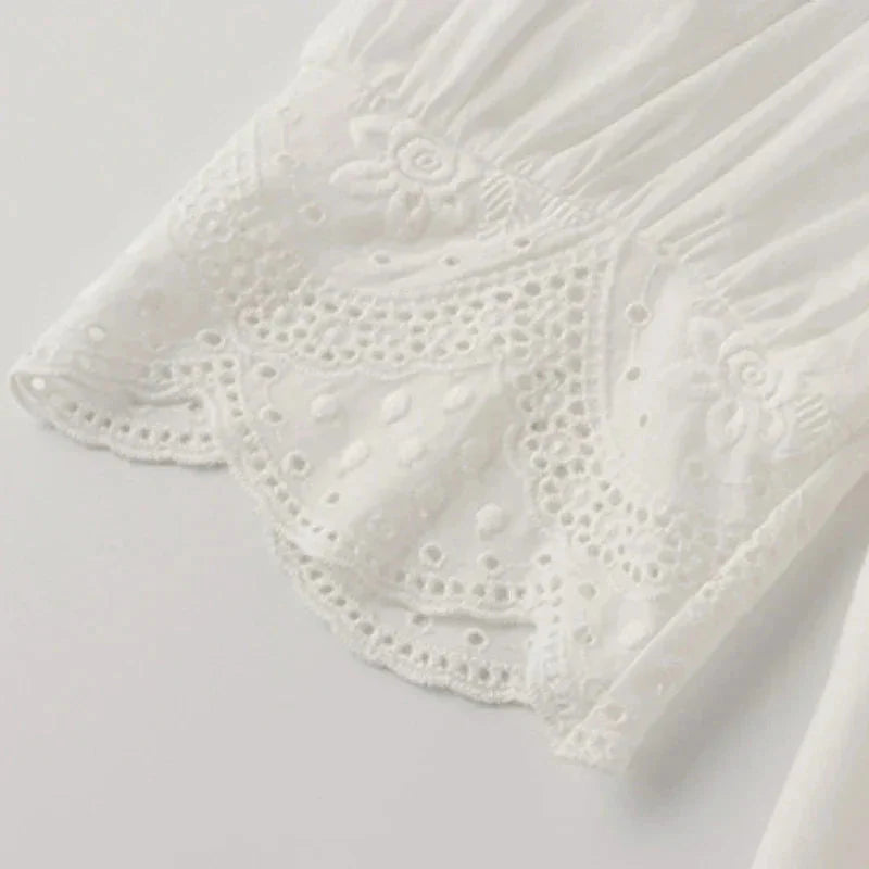 Summer Lace Embroidery Woman Blouse Fashion Hollow Out Stylish Elegant White Shirts Vintage Casual Half Sleeve Tops Blusas 13102