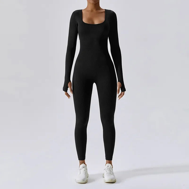 Long Sleeve Ribbed Yoga Jumpsuit