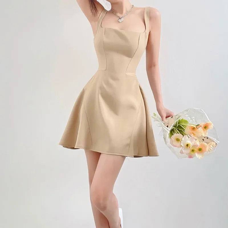 Summer Women Dress Sleeveless Open Back A-line Dress Fashion Casual Daily Versatile Strap Short Dress Roupas Feminina 2023