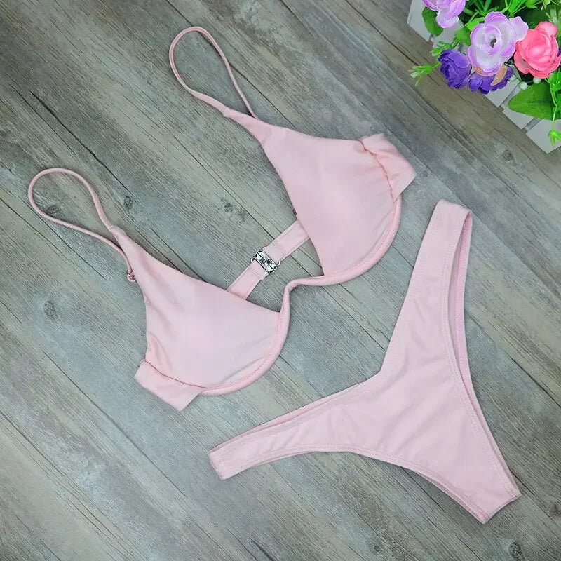 Sexy Women Bikini Brazilian Swimsuit Push-up Bra Bikini Set Two Piece Swim Suit Swimwear Low-waisted Beachwear Leopard Bathing