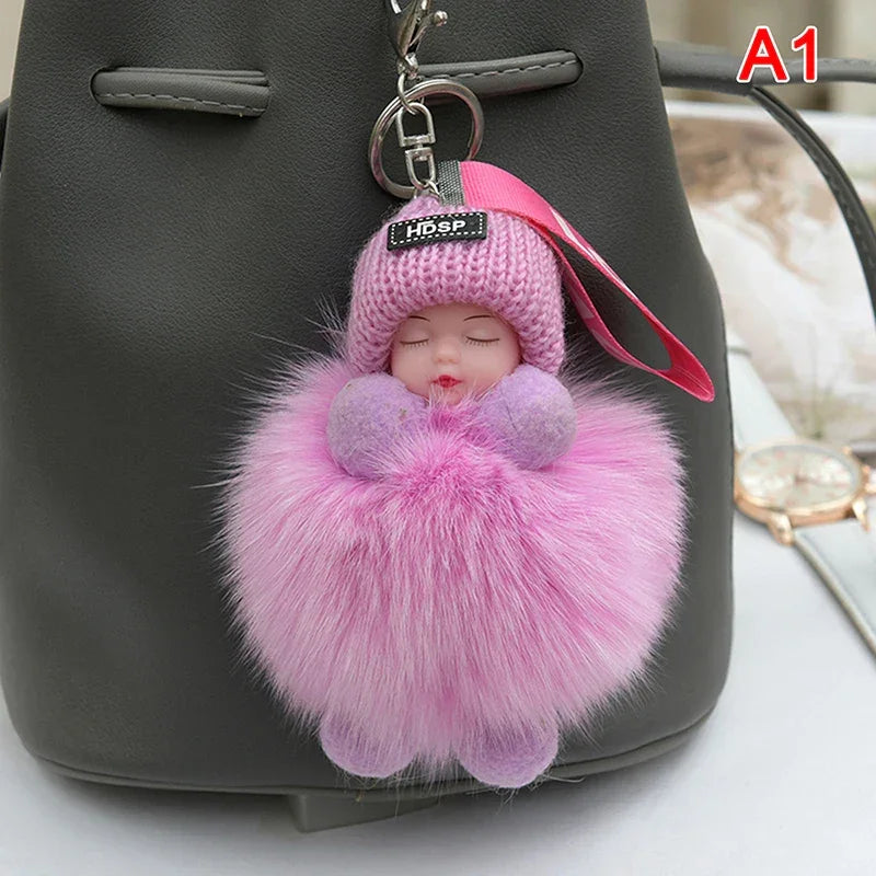 Pompom Sleeping Baby Keychain