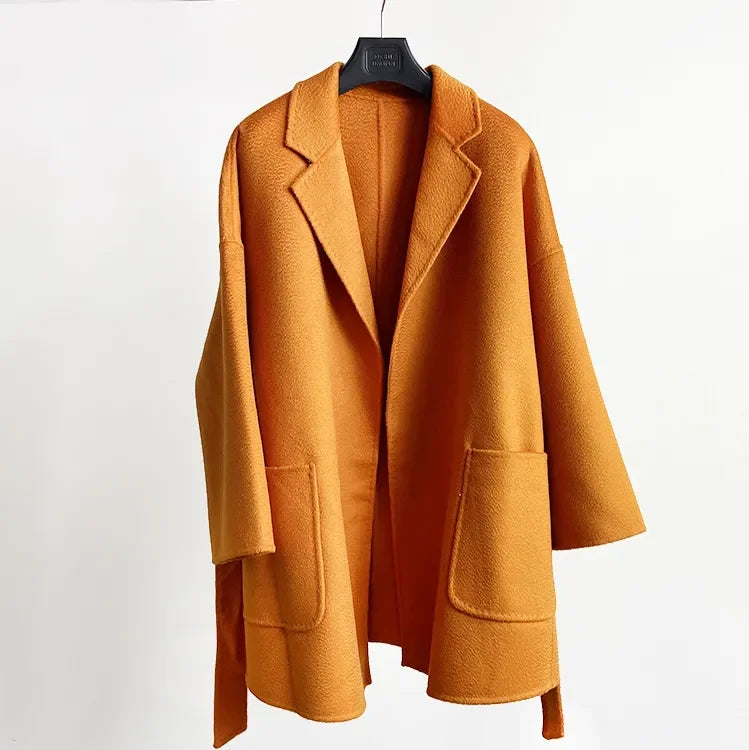 Brand high-end water corrugated double face cashmere coat Women 2022 loose lapel winter wool coat jacket