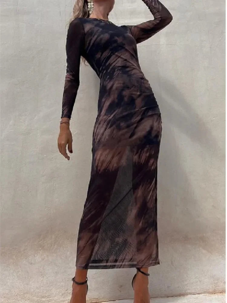 Amy Mesh Long Sleeve Party Dress