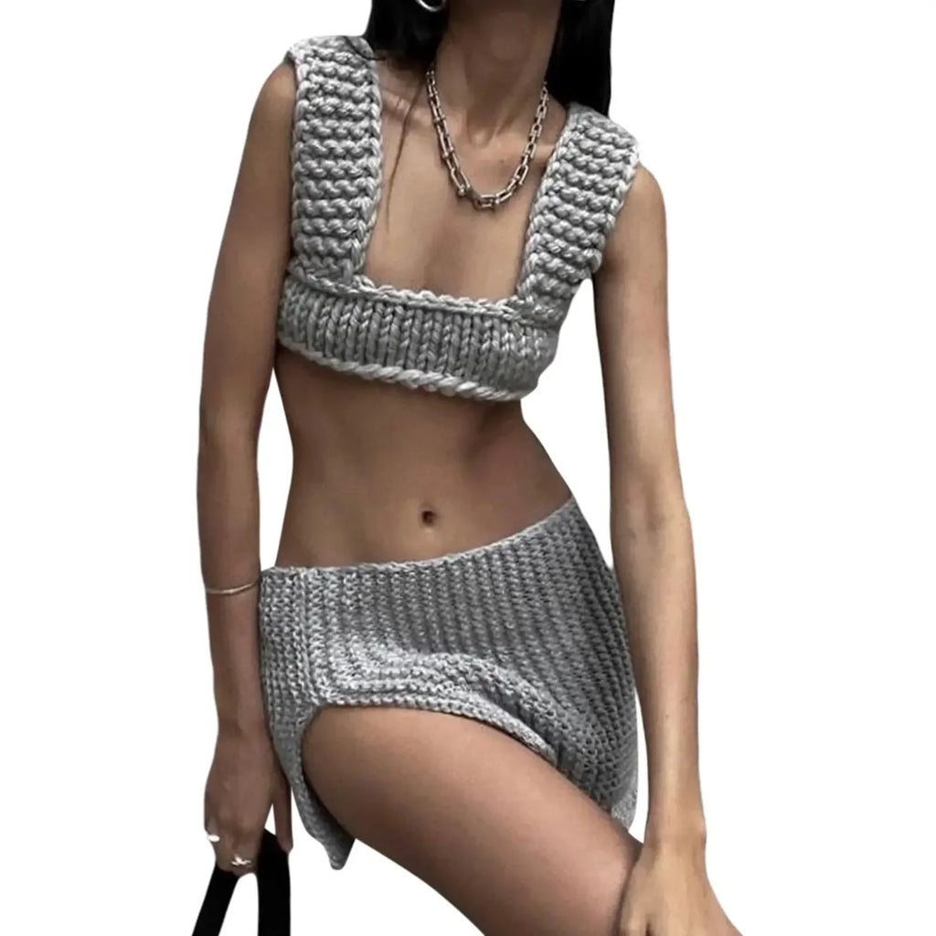 Fairy Grunge Crochet Knitted Crop Top Sleeveless Hollow Out Tube Vest 2000s Women Crochet Tanks Streetwear
