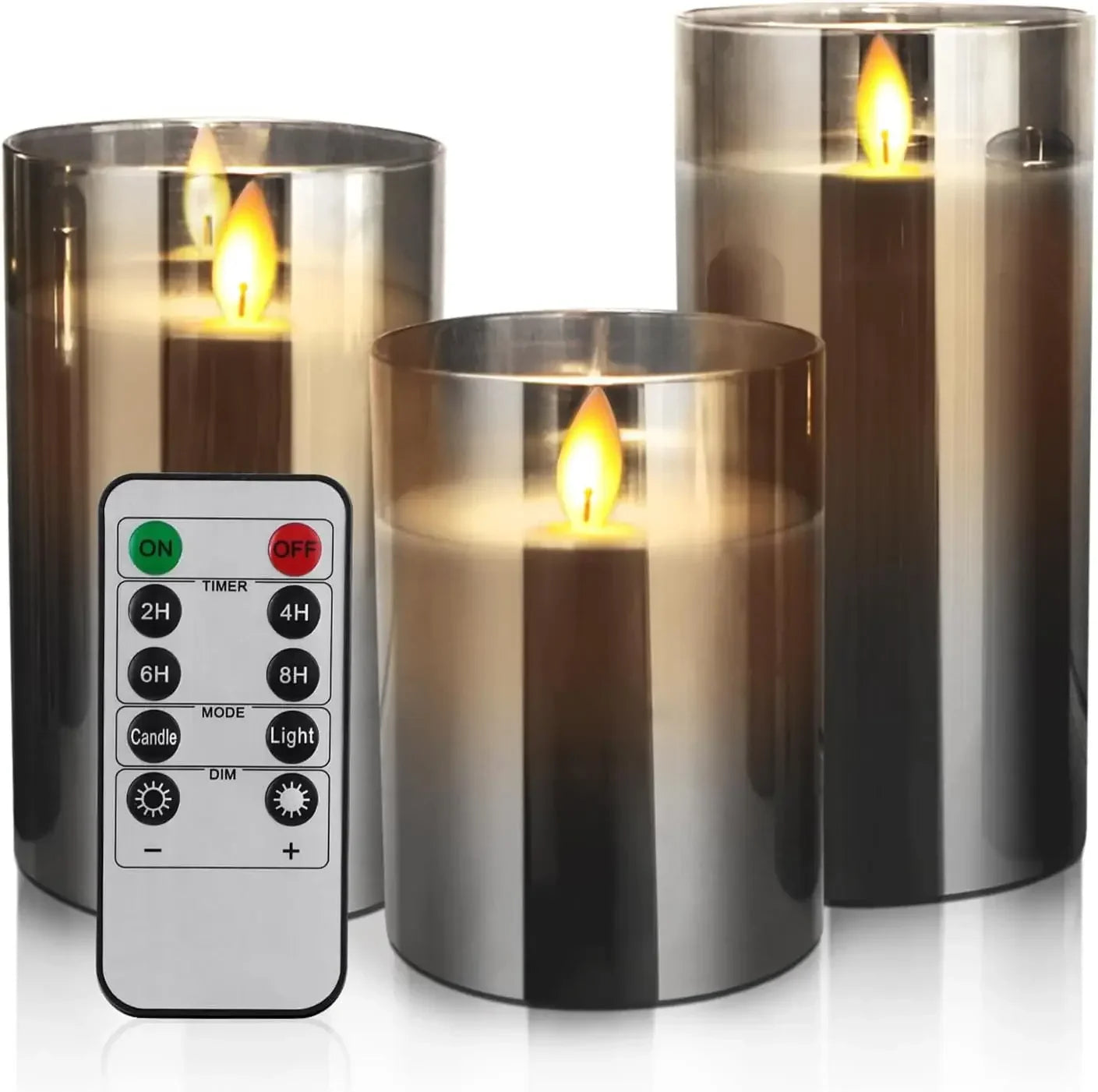 Led Flameless Candles, Battery Operated Flickering Candles Pillar Real Wax Moving Flame Electric Candle Sets Gold Glass