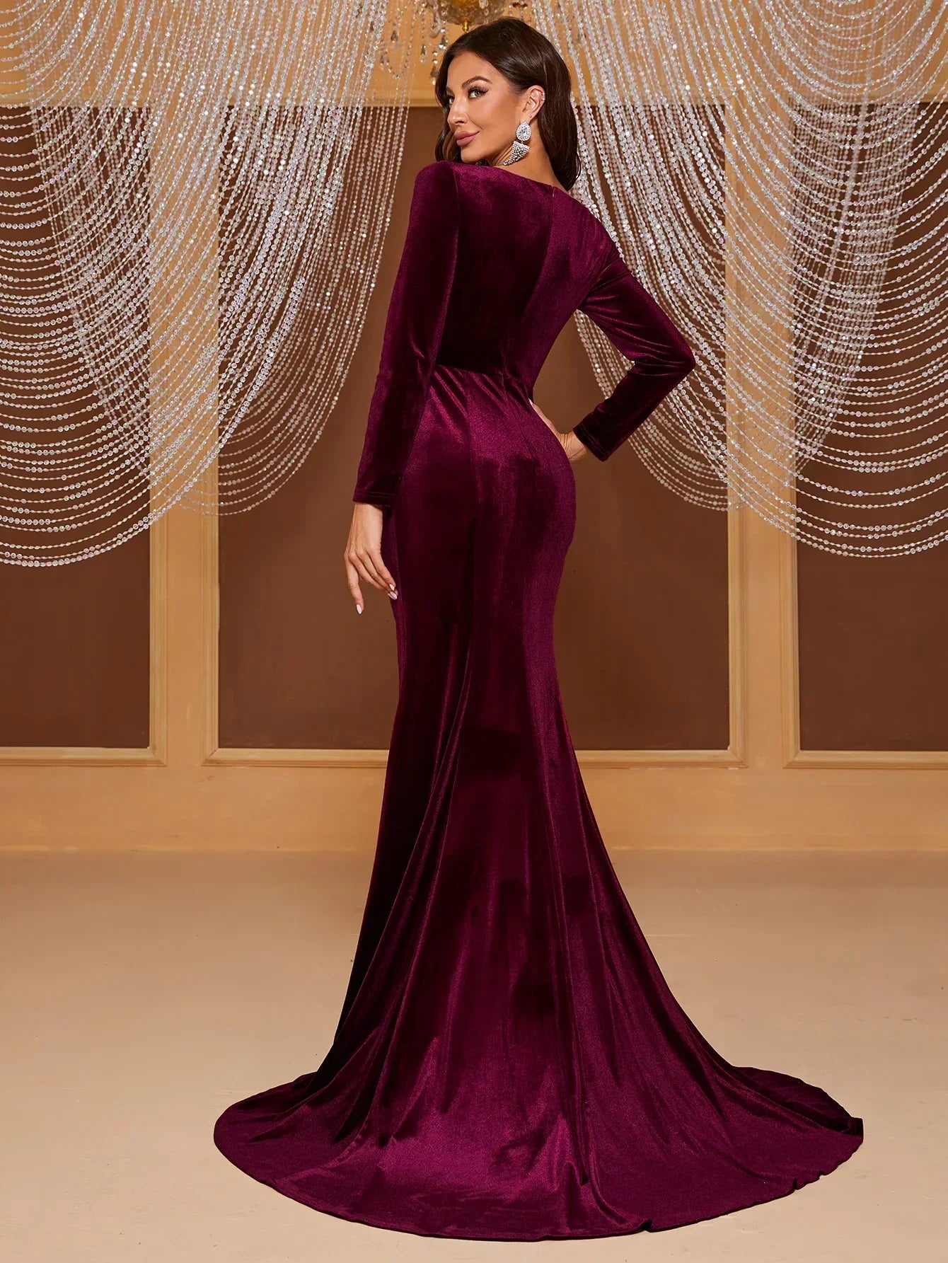 Velvet Off The Shoulder Mermaid Evening Dress