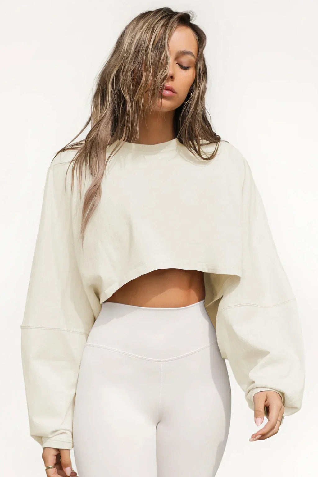 LO Casual Women's T-shirt Long Sleeved Top Knitted Sweater Clothing Round Neck Top Women's Short Sports Yoga Top
