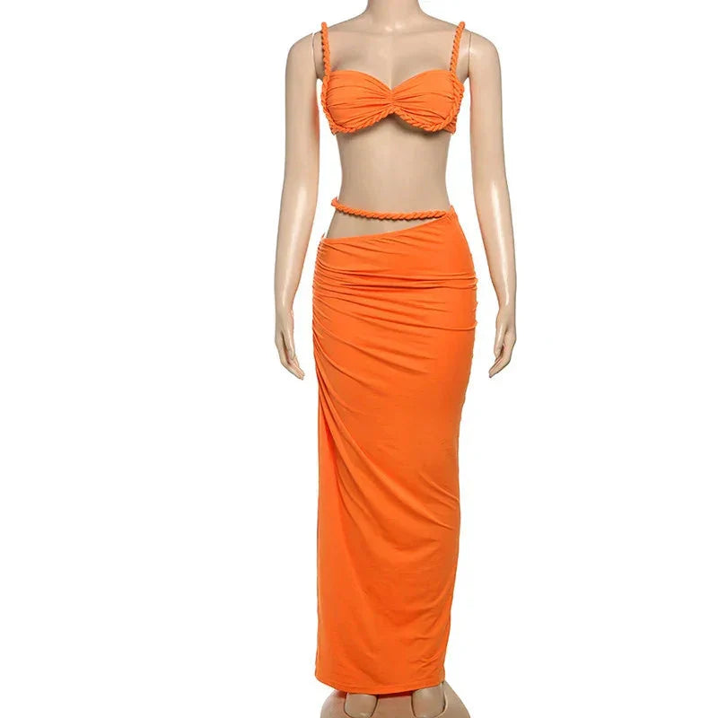 Spring Summer Women's Bikini Set 2 Piece High Waist Wrap Swimsuit Halter Wrap Swim Skirts + Suspender Bra Bathing Suit Beachwear