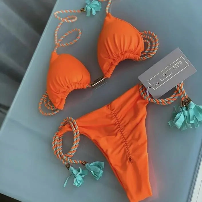 New Women Bikini Backless Rope Triangle Swimsuit Multicolor Swimsuit