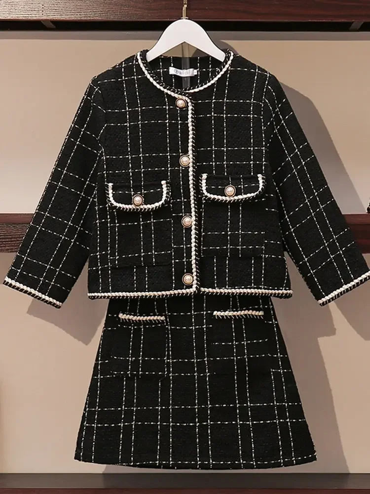 Preppy Wool Tweed Jacket & Mini Skirt Set