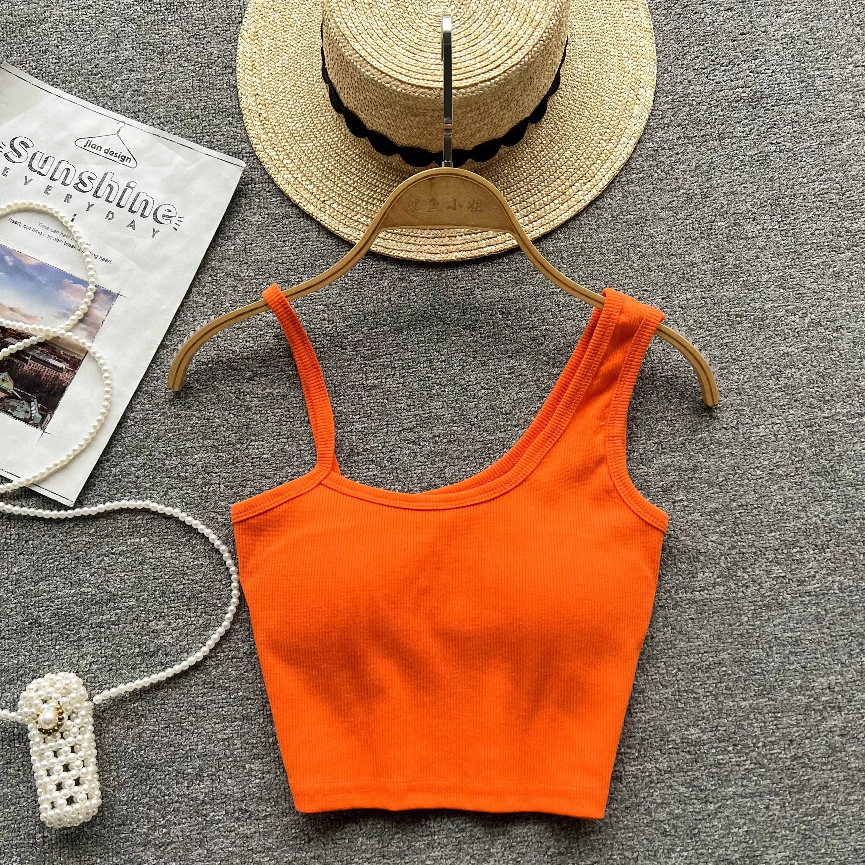 Strapless Western Style Skinny Tanks Camis for Women Summer Casual Solid Colours Female Corset Crop Tube Tops with Built In Bras