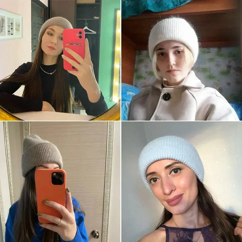 Women Winter Hat Real Rabbit Fur Winter Hats For Women Fashion Warm Beanie Hats Women Solid Adult Cover Head Cap