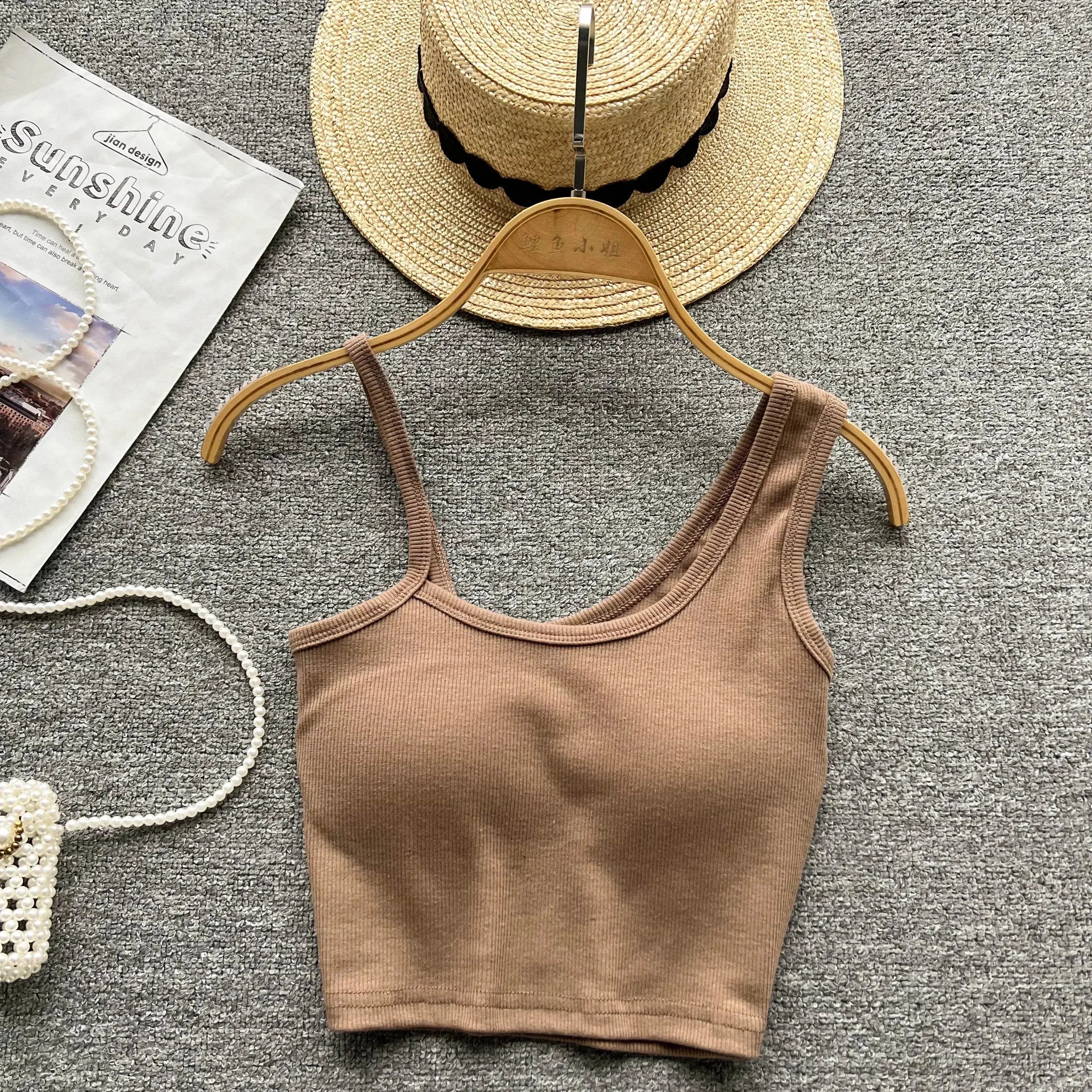 Strapless Western Style Skinny Tanks Camis for Women Summer Casual Solid Colours Female Corset Crop Tube Tops with Built In Bras