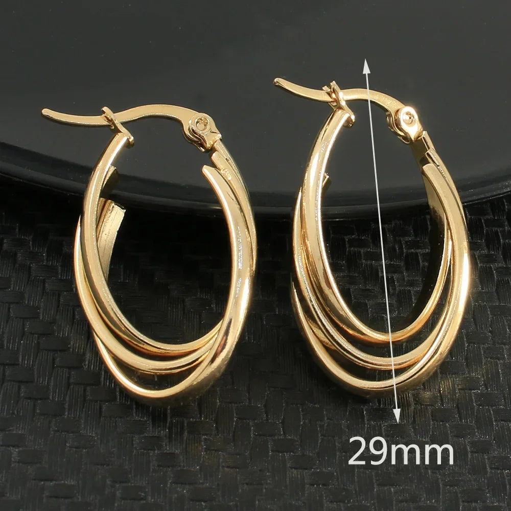 Newest Gold Color Fashion Stainless Steel Jewelry Simple Hoop Earrings Personality Bijoux En Acier Inoxydable Femme EFGZCBEP