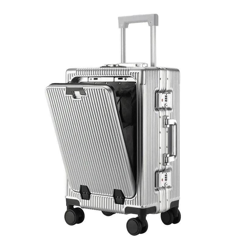 20/24 Inch Aluminum Frame Trolley Case with USB Cup Holder Large Capacity