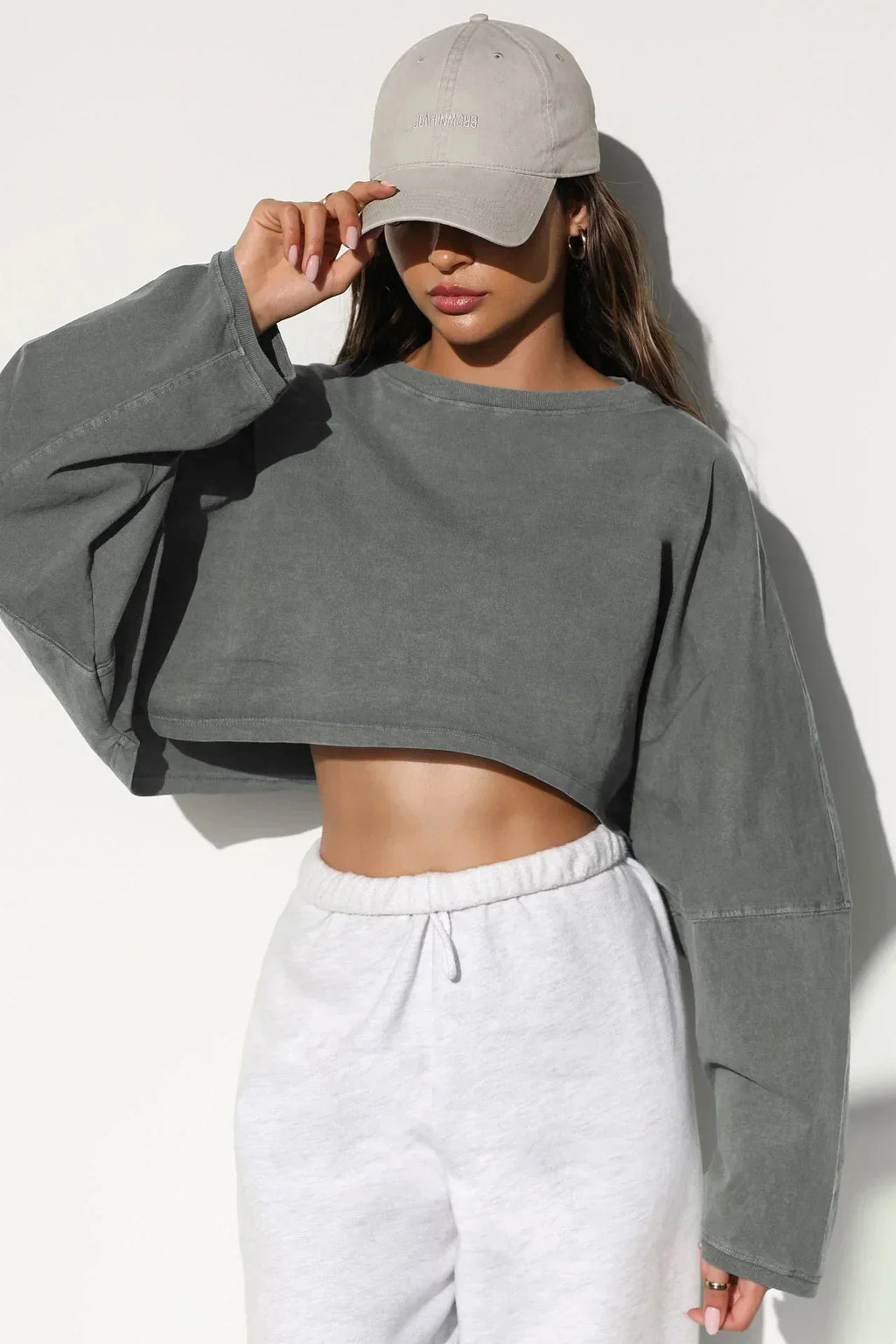 LO Casual Women's T-shirt Long Sleeved Top Knitted Sweater Clothing Round Neck Top Women's Short Sports Yoga Top