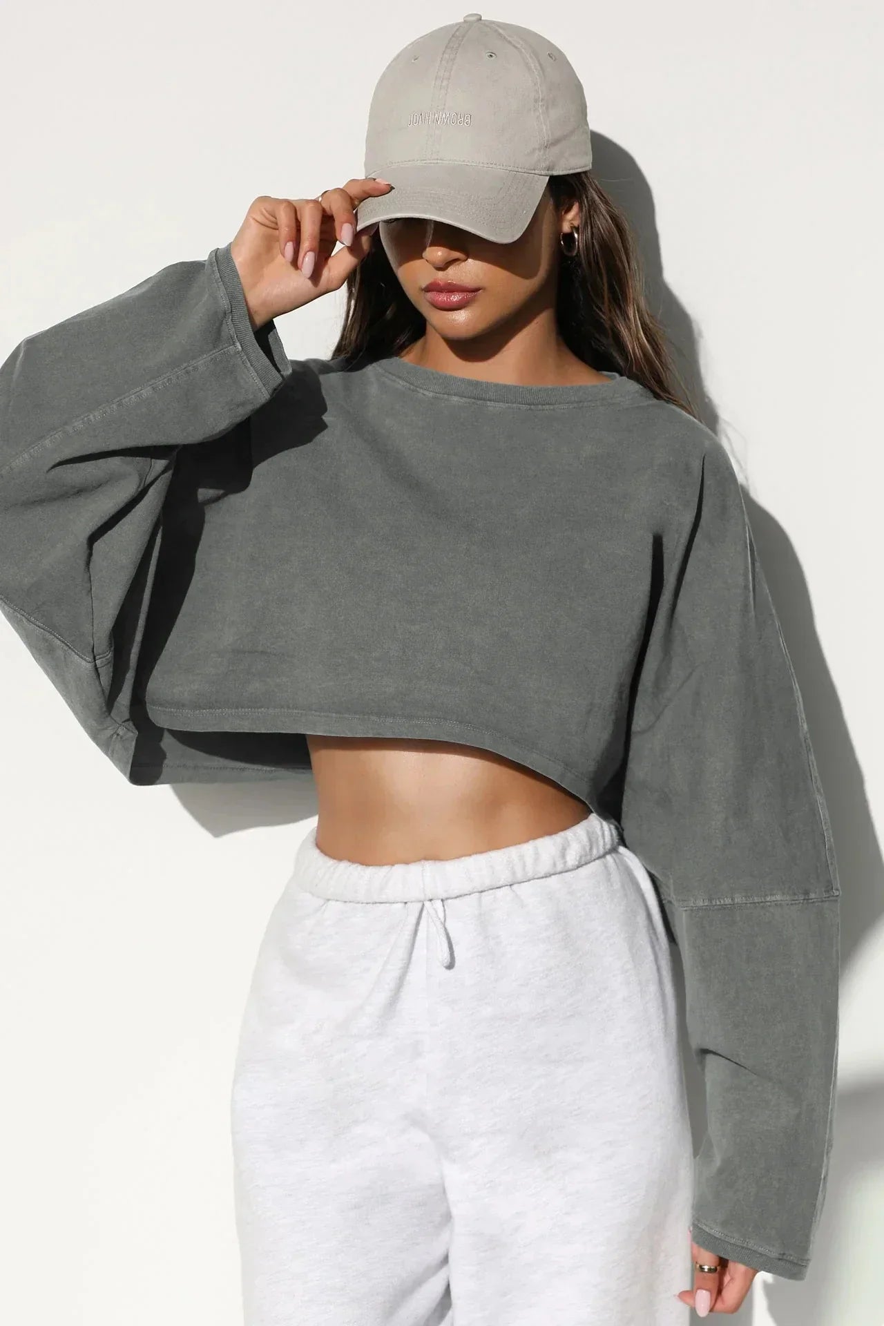 LO Casual Women's T-shirt Long Sleeved Top Knitted Sweater Clothing Round Neck Top Women's Short Sports Yoga Top