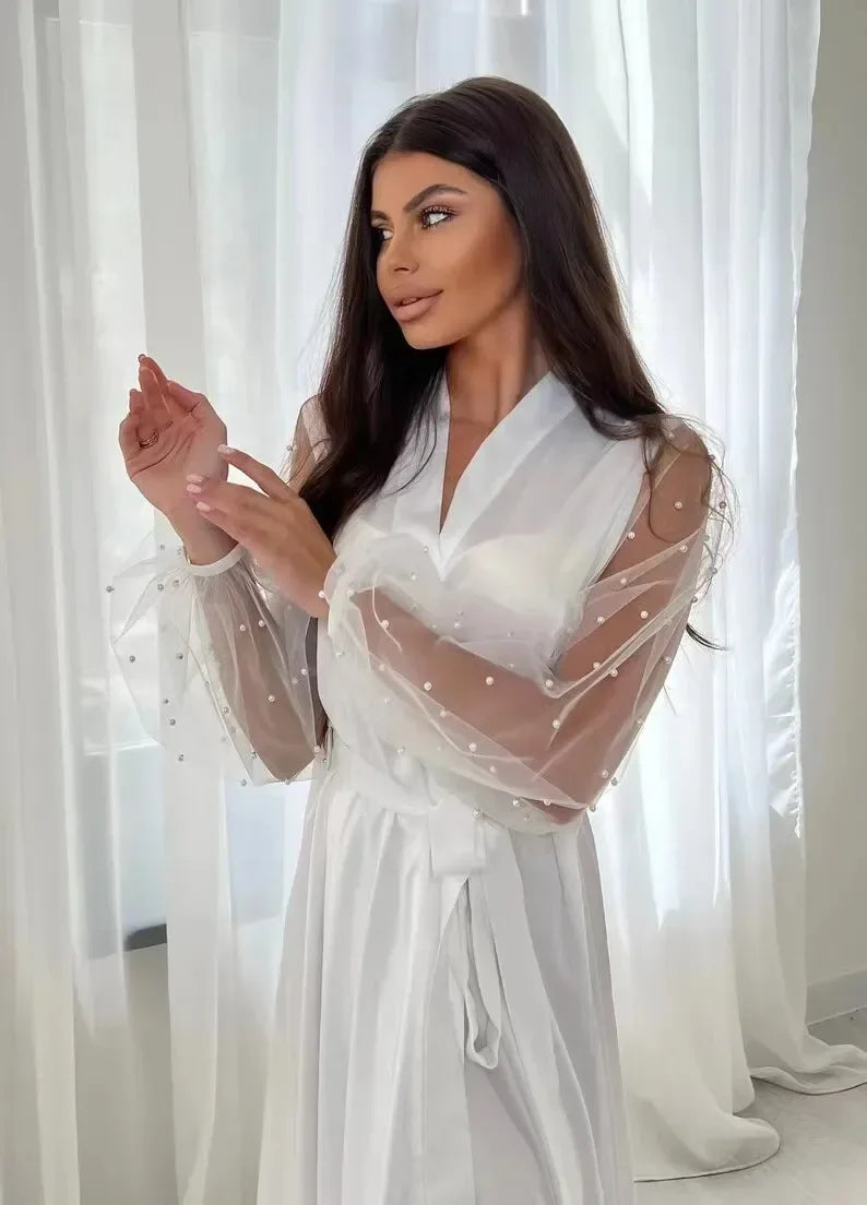 Bridal Gown with Pearl Tulle Robe
