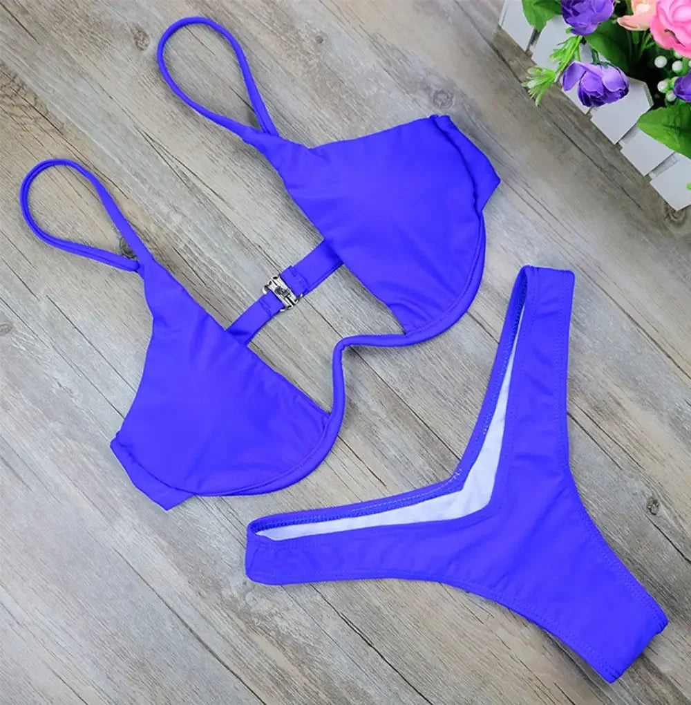 Sexy Women Bikini Brazilian Swimsuit Push-up Bra Bikini Set Two Piece Swim Suit Swimwear Low-waisted Beachwear Leopard Bathing