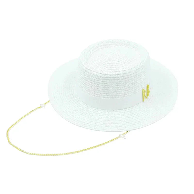 Designer French Elegant Women's Summer RB Letter Straw Hat Wide Brim Breathable Sun Protect Fashionable Beach Vacation Sun Hat