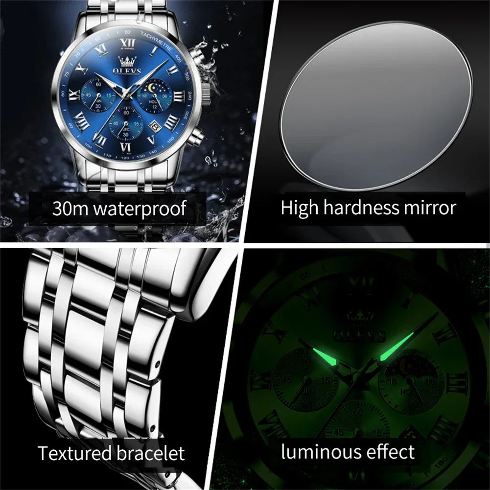 Luxury Brand Men's Stainless Chronograph Quartz Watch