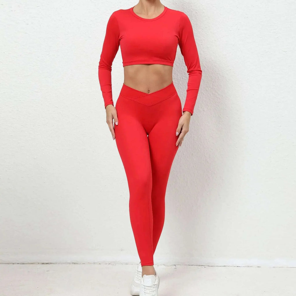 Seamless Backless Yoga Sets Sports Fitness High Waist Hip-lifting Trousers Long-Sleeved Suit Workout Gym Leggings Set for Women