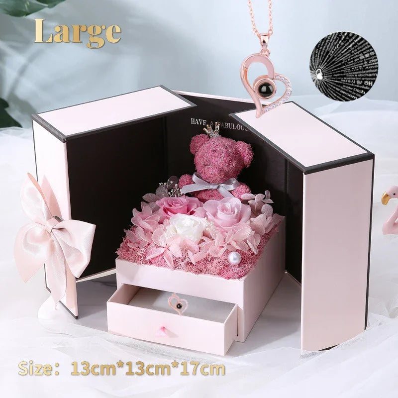 Eternal Rose Bear Box with Necklace