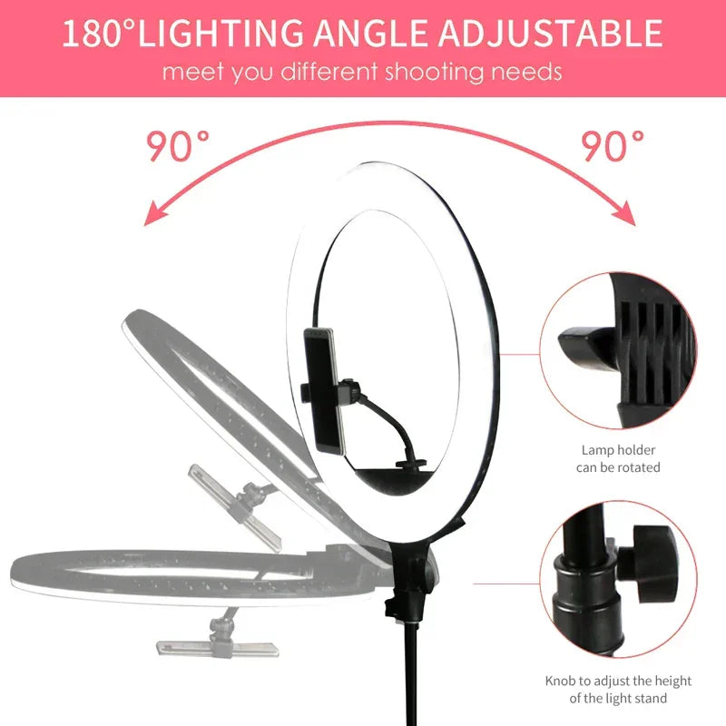 Live Stream 18 inch LED Ring Light with Tripod - Dimmable Photographic Lighting
