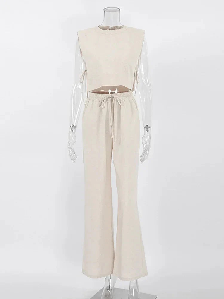 Linen Crop Top & Pants Set