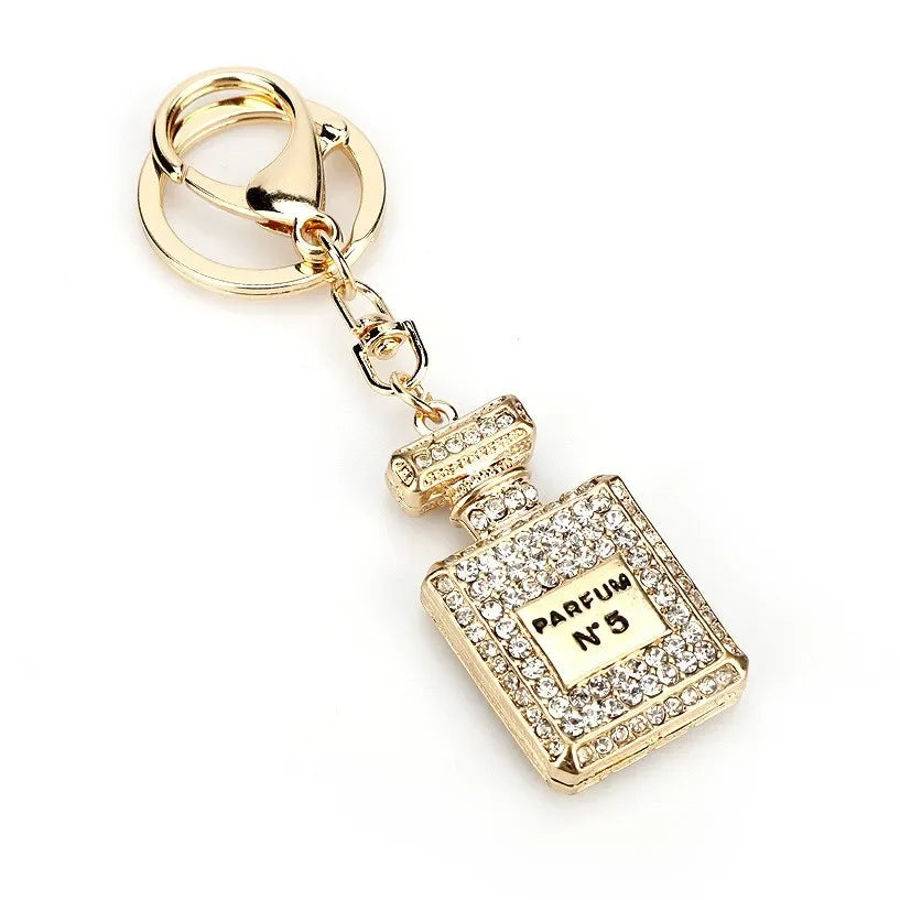 Crystal Keychain With Shiny Rhinestone Keyrings Perfume Bottle Shape Pendant For Lady Girls Bag Wallet Hanging Ornament Gifts