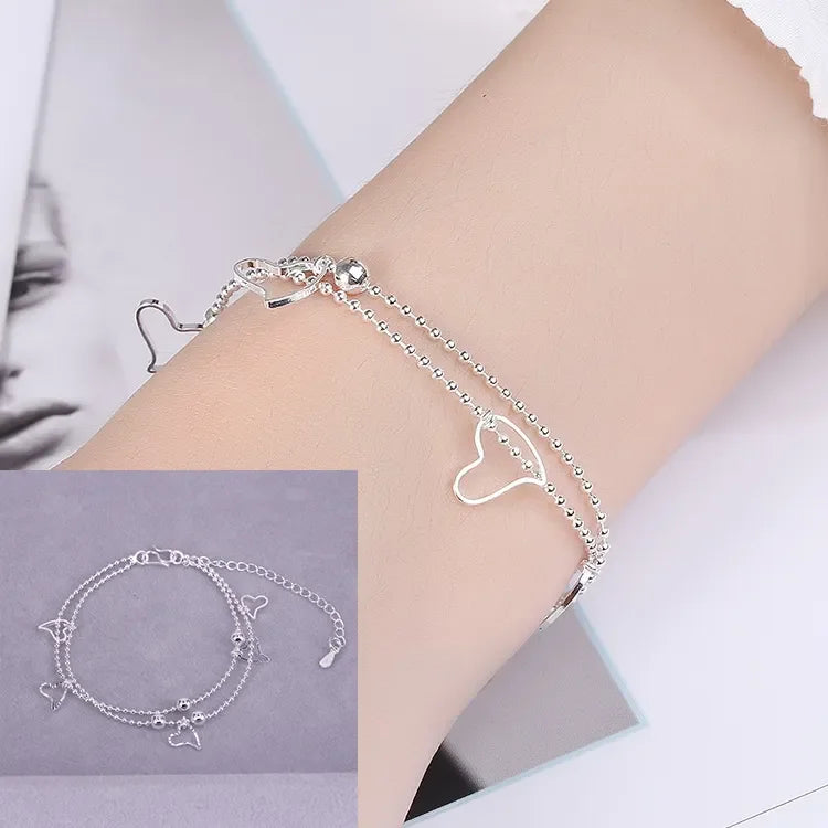 Romance 925 Sterling Silver Double Love Bracelet