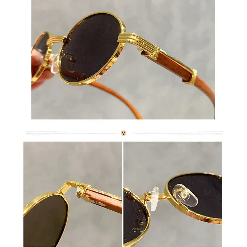New Fashion Oval Sunglasses Men UV400 Sun Glasses Women Vintage Brand Designer Eyewear Imitation Wood Grain Sunglass