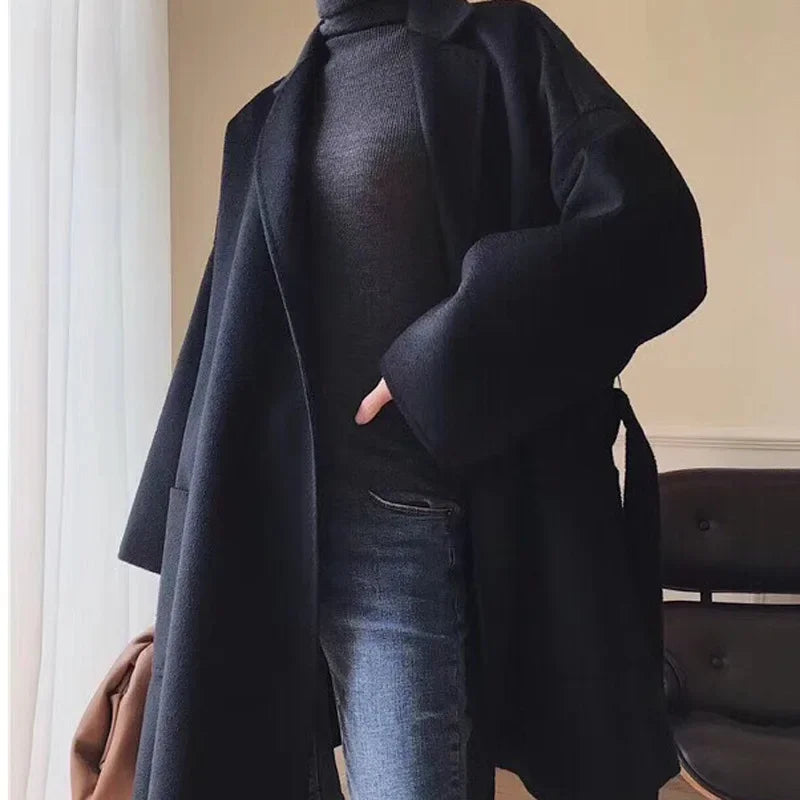 Brand high-end water corrugated double face cashmere coat Women 2022 loose lapel winter wool coat jacket