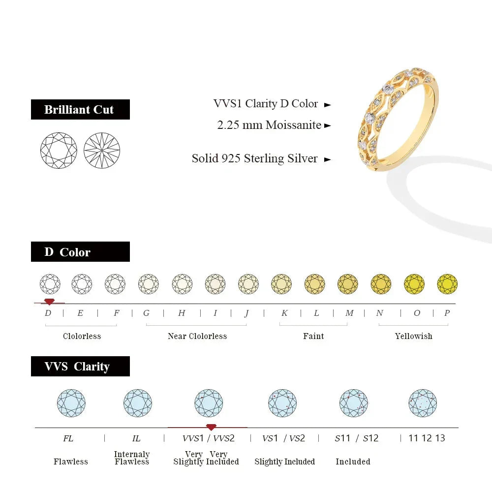 CHARMING Vintage Moissanite Diamond Ring for Women D VVS1 Color Hollow Band 925 Sterling Silver Stackable Wedding Jewelry Gifts