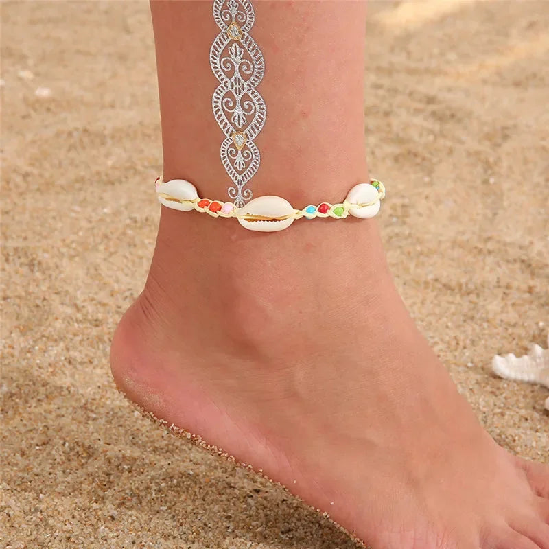 Modyle Vintage Silver Color Beads Starfish Anklets For Women Handmade Beaded Ankle Bracelet Summer Beach Foot Jewelry