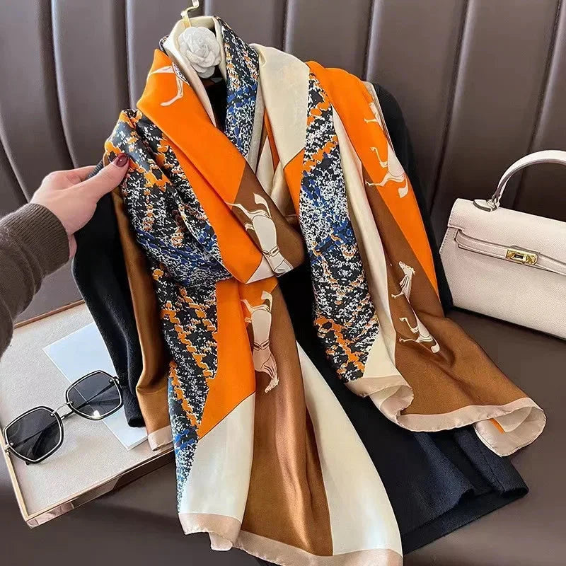 180*90cm Luxury Brand Women Summer Silk Scarves Shawl Lady Wrap Soft Female Europe Designer Beach Bandanna foulard muffler pareo