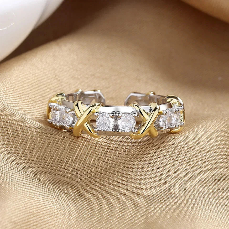 Fashion Letter X Cross Open Ring for Women Girls Clear Geometric Zircon Engagement Rings Wedding Party Jewelry
