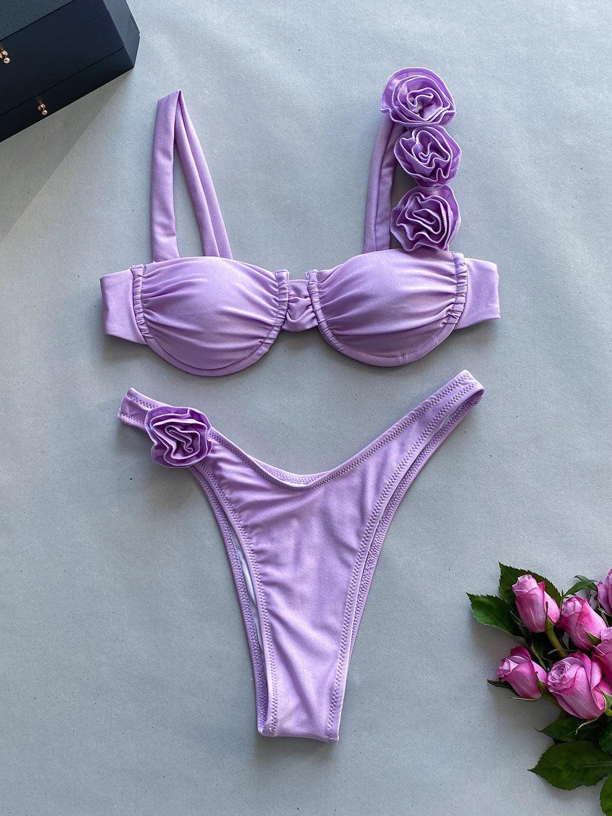 Push Up Bikini Two Pieces Bikini Set Flower Women Swimsuit Brazilian Biquini Sexy Female Swimwear Bathing Suit Beachwear