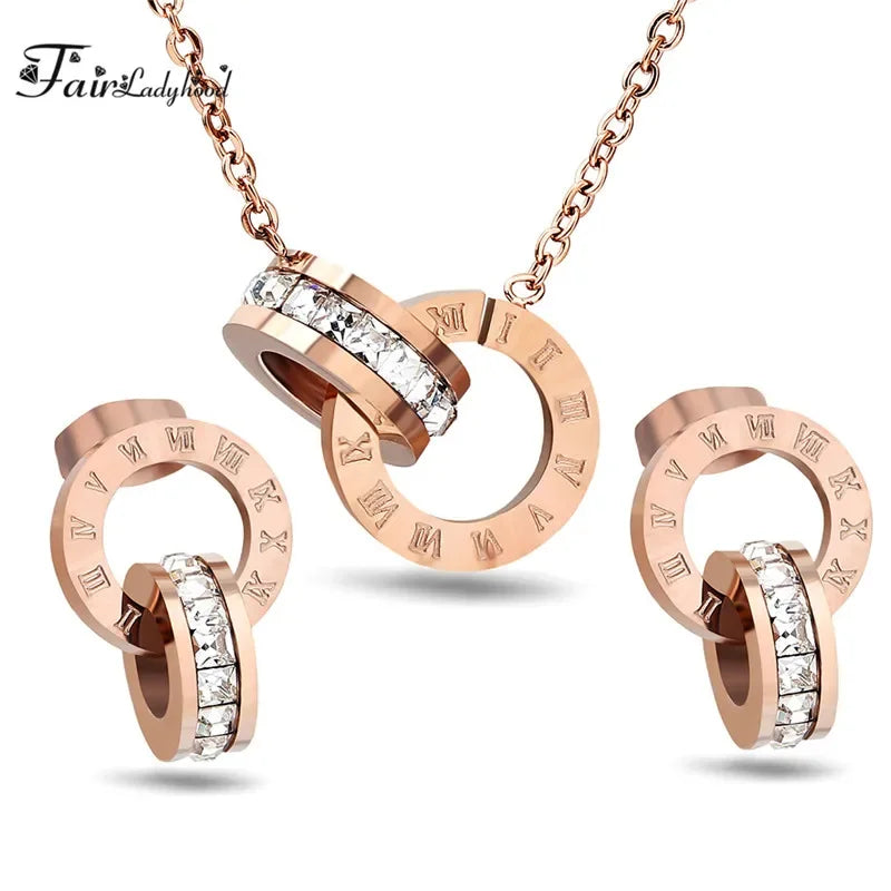 Empress Stainless Pendant Necklace & Earrings Set