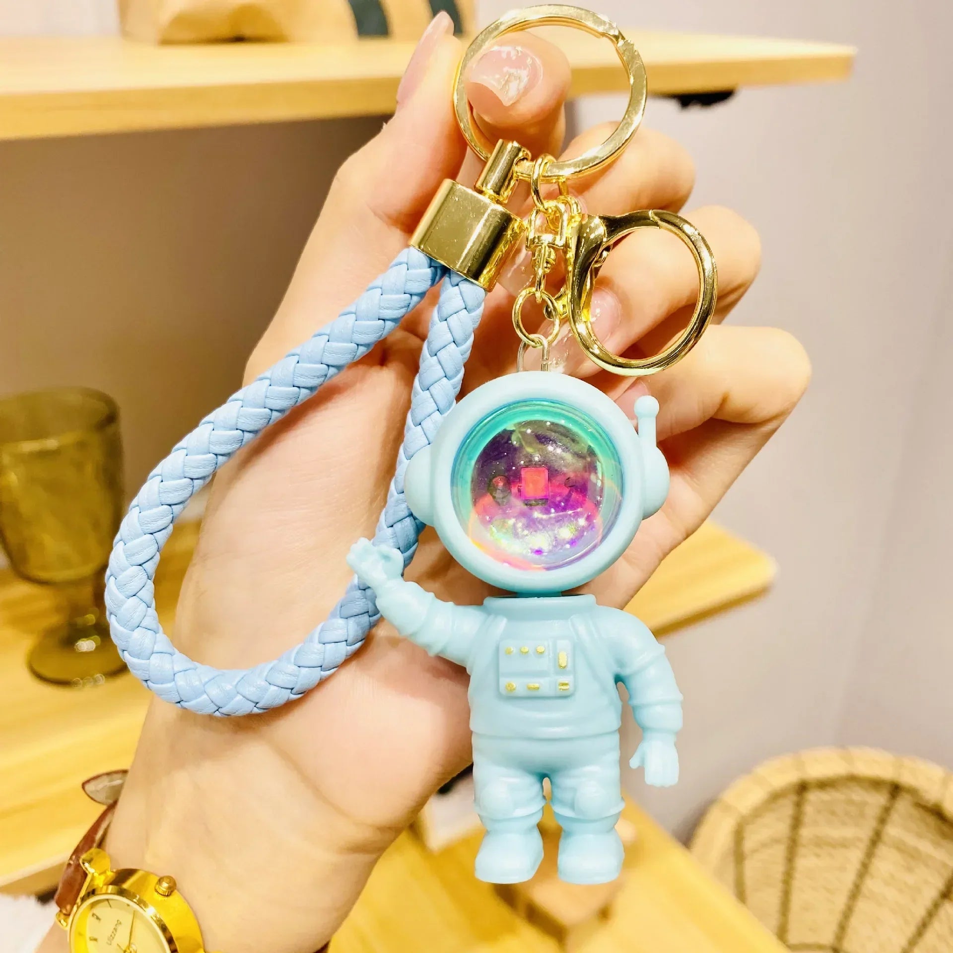 Cartoon Spaceman Light Glowing Keychain Sunset Light Luminous Keychain Female Cute Space Astronaut Couple Key Chain Bag Hanging