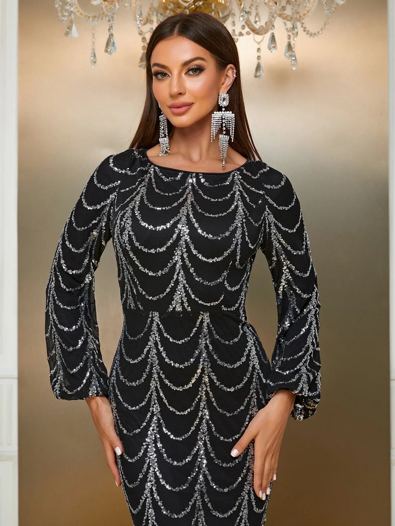 Women's Boat Neck Lantern Sleeve Dress