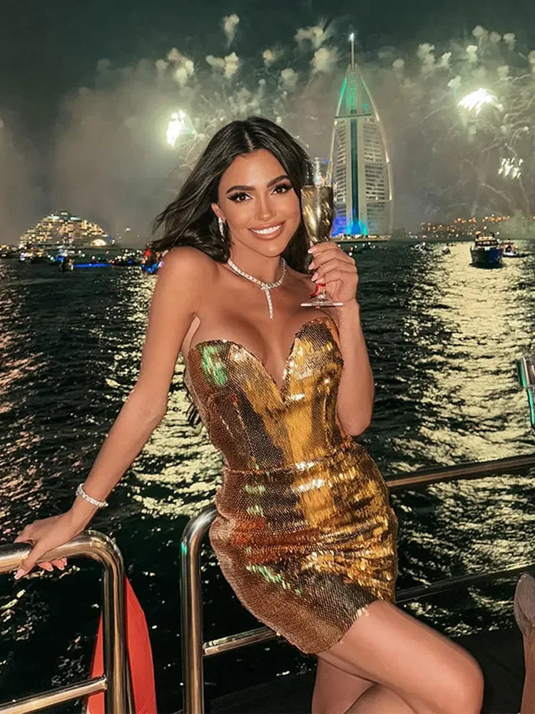 LUX Gold Sequin Mini Dress