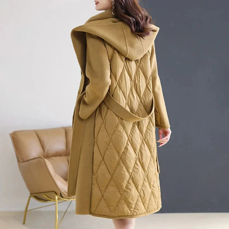 2024 Lady Winter Wool Coats Elegant Natural Fur Long Trench Coats Women Mink Fur Collar Down Coats