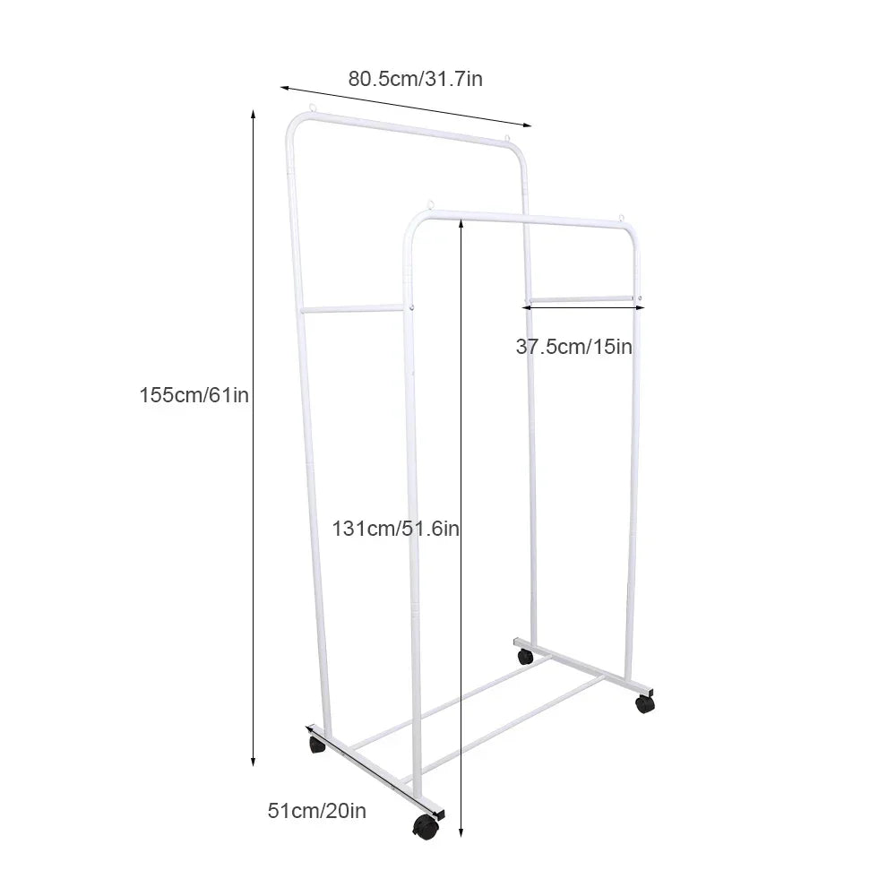Heavy Duty Rolling Double Rod Clothes Rack