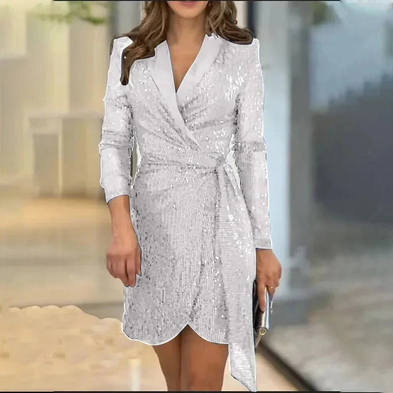 Sabrina Sequin Long Sleeved Lace Up Dress