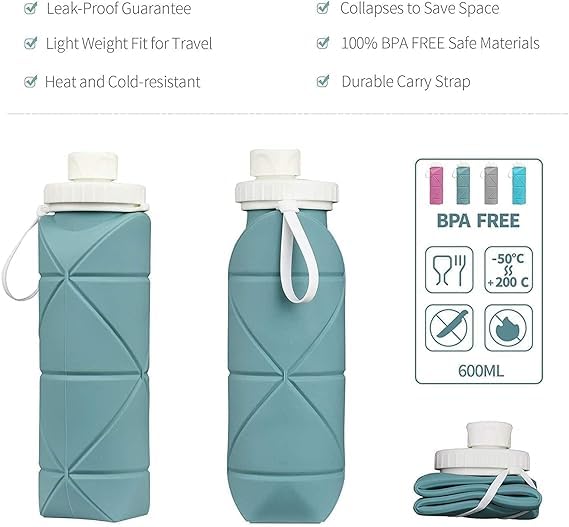 Foldable Silicone Water Bottle 610ml – Leakproof