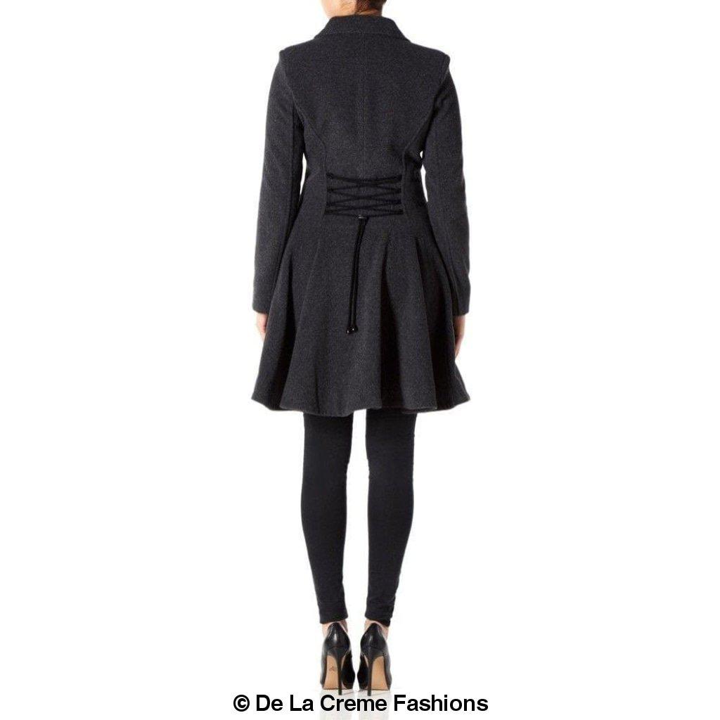 Wool Blend Fit And Flare Double Breasted Skater Coat (1102)