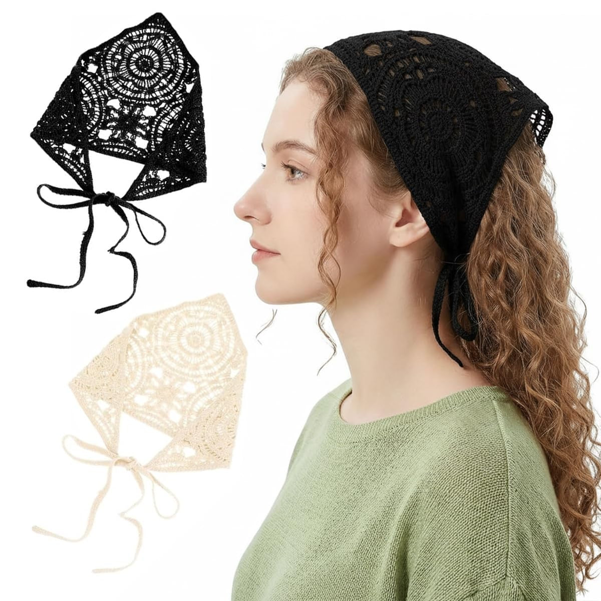 Crochet Floral Boho Head Scarf (2 Pcs)