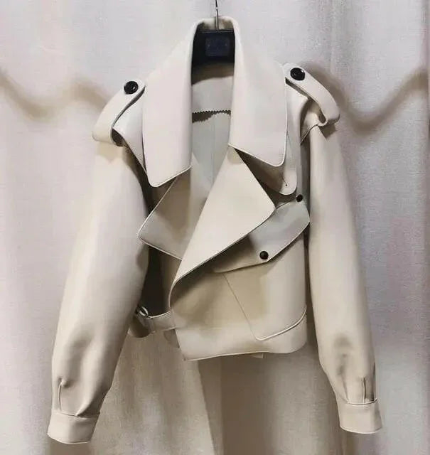 Chic Faux Leather Jacket Autumn Streetwear